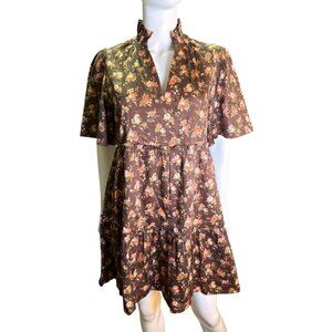 Tuckernuck Crawford Womens Floral Brown Ruffle Mini Dress Size S Short Sleeves